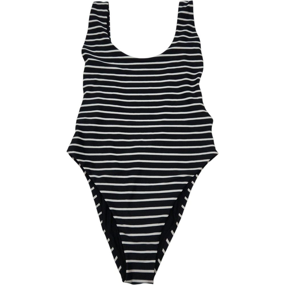 Aerie Swimsuit One Piece Striped‎ Sz M Black White Scoop Back High Leg Nautical